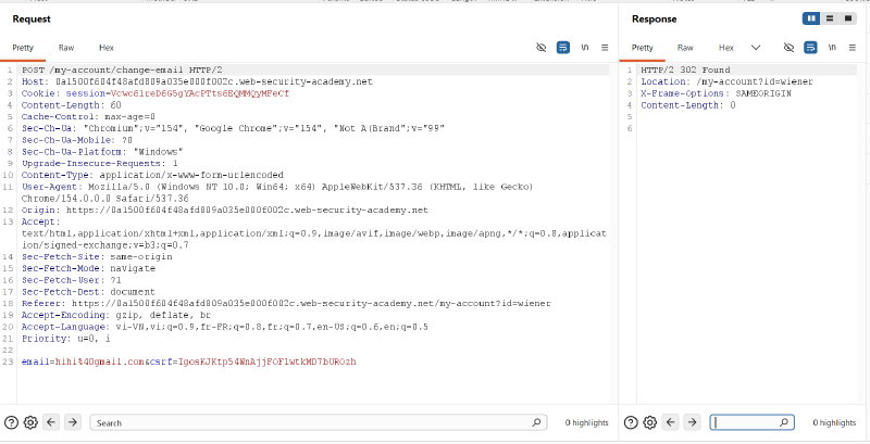 Figure 1: Baseline POST request containing CSRF token