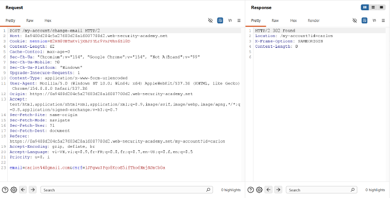 Figure 4: Legitimate baseline request for Carlos