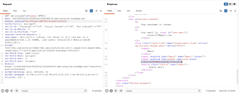 Figure 10: Extracting matching csrf token from Wiener&rsquo;s form DOM