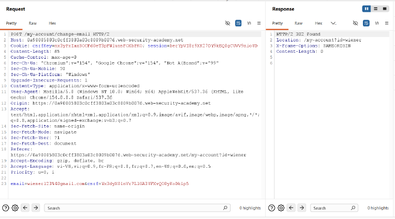 Figure 1: Baseline email change request for user wiener