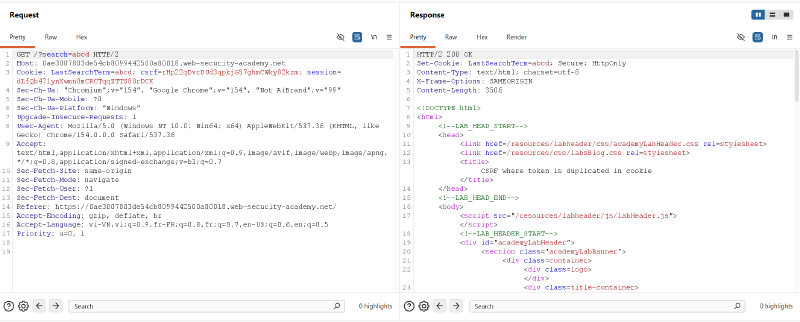 Figure 1: Search functionality reflecting query into Set-Cookie header