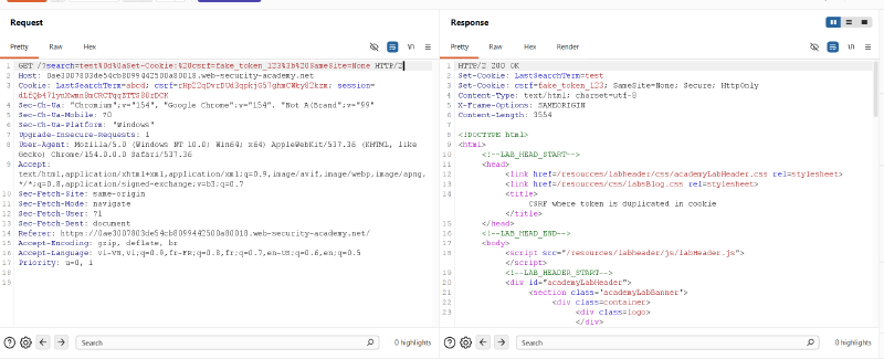 Figure 4: CRLF response header injection test emitting Set-Cookie header