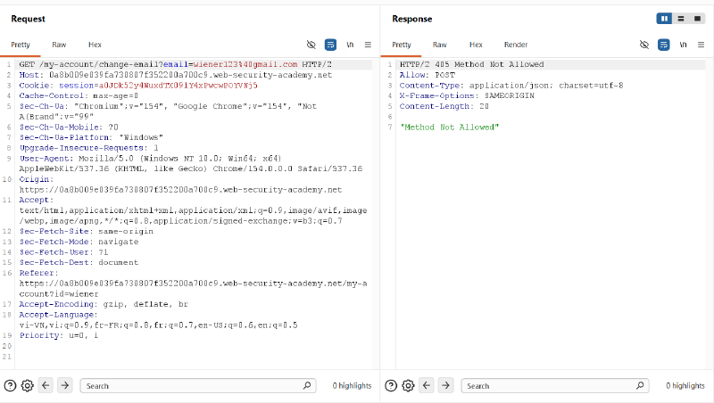 Figure 2: Direct GET request rejected by server with 405 Method Not Allowed