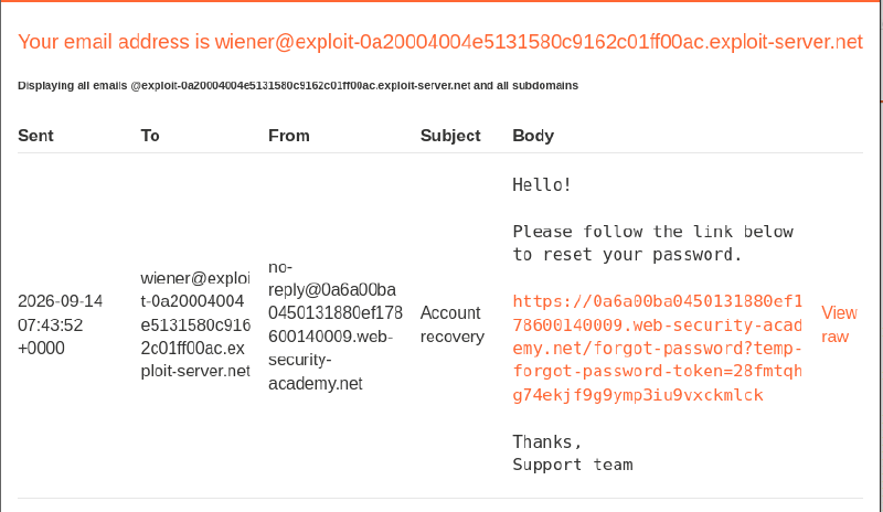 Figure 2: Delivered email containing a reset link with the domain populated from the Host header