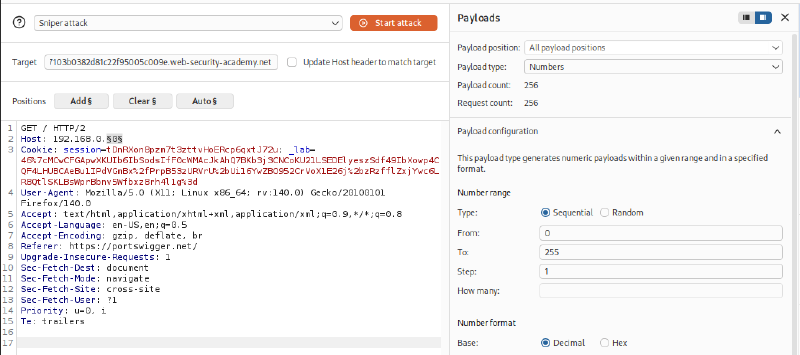 Figure 3: Configuring Burp Intruder to scan the internal subnet 192.168.0.0/24