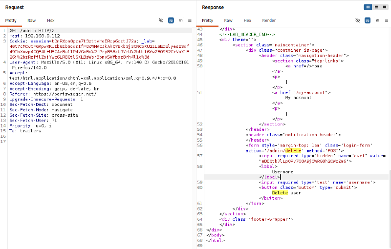 Figure 6: HTML source of the user deletion form requiring POST method and csrf token