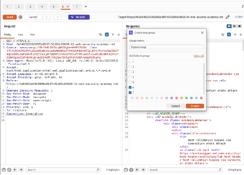 Figure 3: Setting up Tab Group BypassGroup containing legitimate and malicious requests