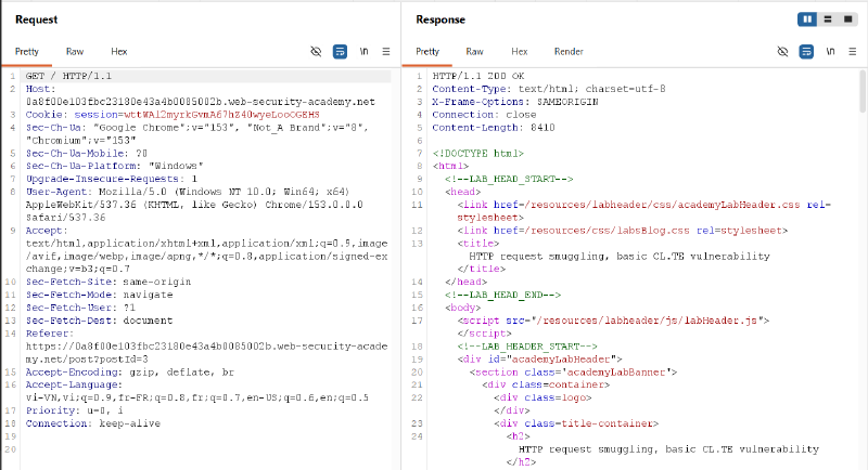Figure 1: Baseline GET request sent to the target web application via Burp Suite Repeater