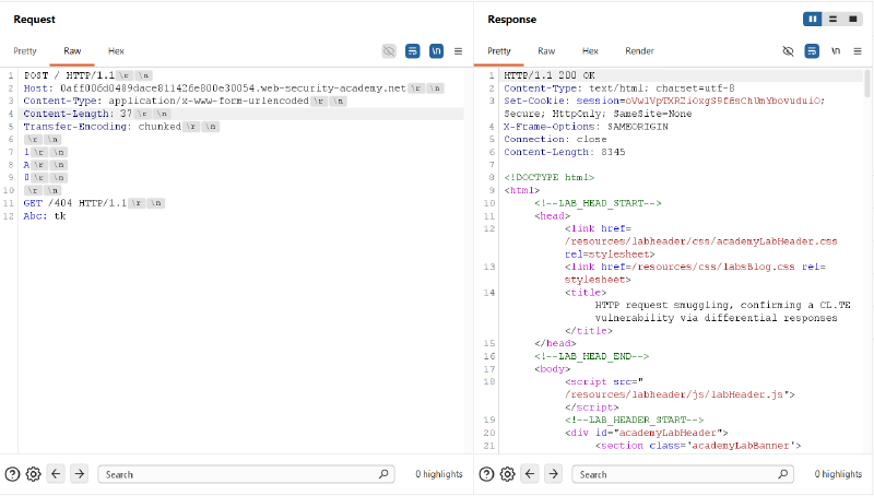 Figure 2: Initial poisoning request executed successfully, returning HTTP/1.1 200 OK