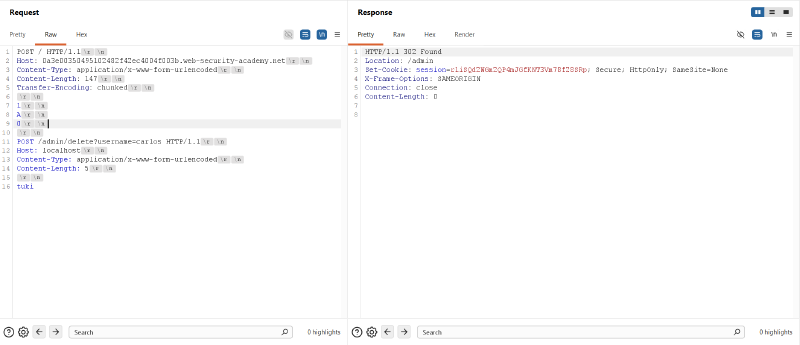 Figure 10: Execution of deletion endpoint returning HTTP/1.1 302 Found redirect