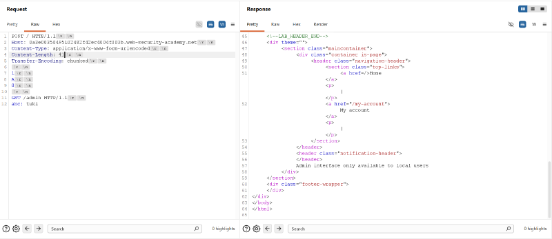 Figure 5: Back-end response reveals administrative interface is restricted to local users