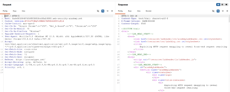 Figure 1: Baseline request inspection displaying default HTTP/2 negotiation