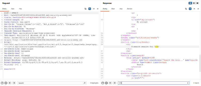 Figure 5: Verifying search parameter input reflection in the HTML response