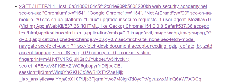 Figure 11: Recent searches displays complete victim session token with Content-Length 900
