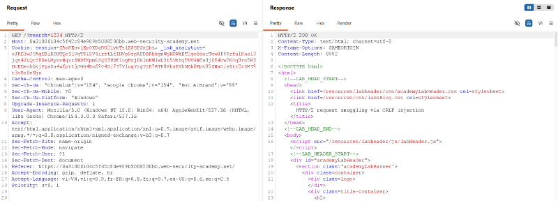 Figure 2: Baseline inspection of search query request over HTTP/2