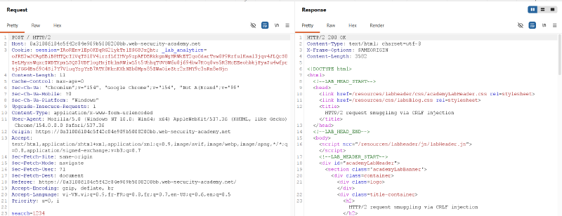 Figure 3: Inspecting search submission over POST / HTTP/2 returning 200 OK