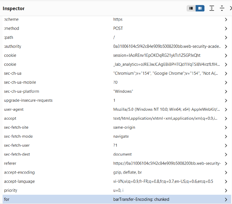 Figure 5: Inspector panel showing multi-line value in custom header ‘for’