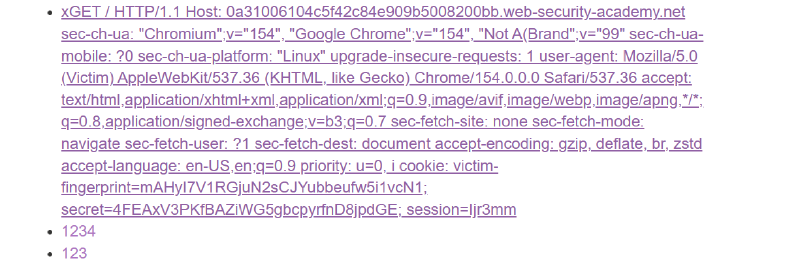 Figure 9: Recent searches displays captured victim request truncated at session=ljr3mm