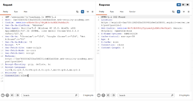 Figure 10: Front-end cache receives and caches the 302 Found redirect under /resources/js/tracking.js
