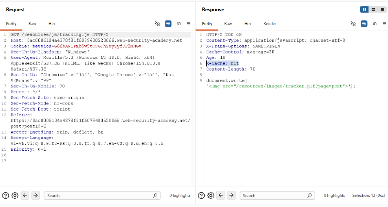Figure 2: Re-requesting /resources/js/tracking.js - Cache Hit