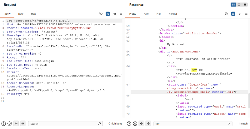 Figure 6: Cache Deception Success: Extracting Administrator API Key