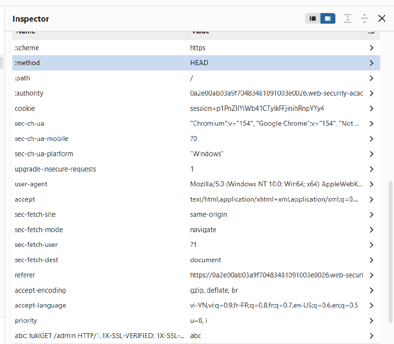 Figure 10: Switching HTTP/2 pseudo-header :method to HEAD