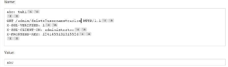Figure 13: Updating tunnelled request path to trigger carlos deletion endpoint