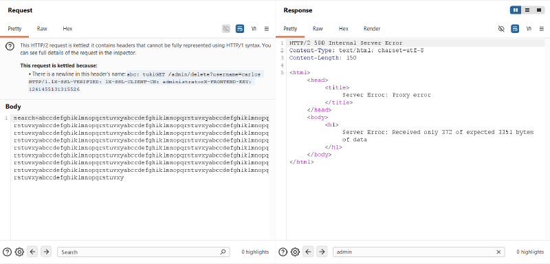 Figure 14: Server returns 500 proxy error while backend processes deletion