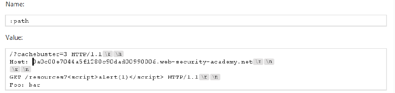Figure 11: Tunneling unpadded XSS payload via :path