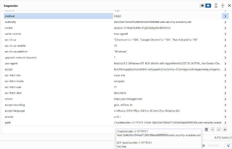 Figure 4: Configuring HEAD method and tunnelled GET /post request in Inspector