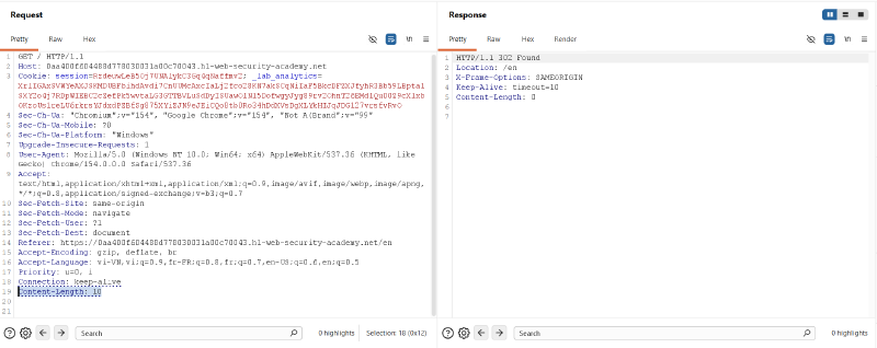 Figure 2: Testing CL.0 condition with arbitrary Content-Length and empty request body
