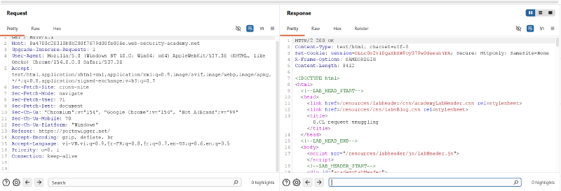 Figure 1: Baseline inspection of GET / HTTP/1.1 returning HTTP/2 200 OK
