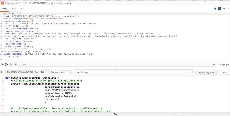 Figure 6: Configuring the customized 0cl-exploit.py script in Turbo Intruder